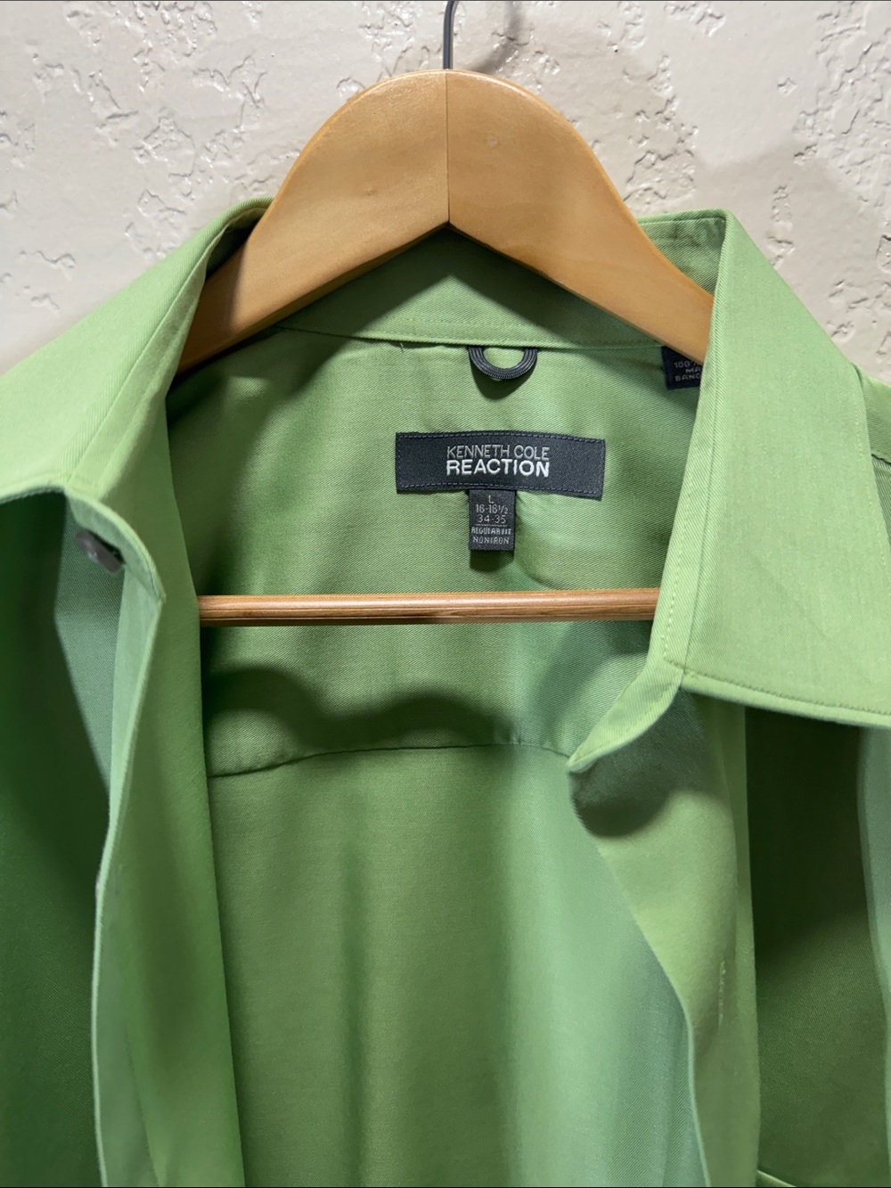 Kenneth Cole Reaction Men’s Green Non-Iron Dress Shirt Regular Fit Size 16-16½